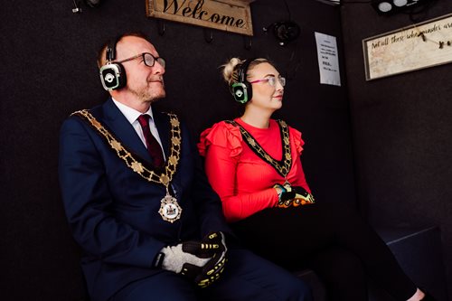 Mayor and Deputy Mayor on the Autism Reality Experience Bus