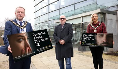 Mayor of Antrim and Newtownabbey, Alderman Stephen Ross, Councillor Michael Goodman (Chairperson of the PCSP), Deputy Mayor, Councillor Leah Smyth